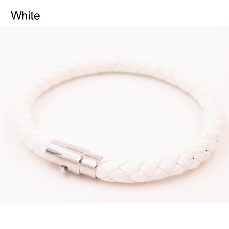 6MM PU Leather Braided Bracelet Magnetic Buckle Women Men Bracelet LL@17: White