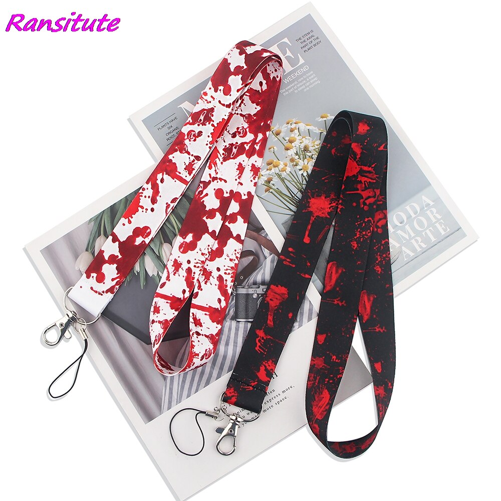 Ransitute R1630 Scary Bloedvlek Schilderen Art Sleutelhanger Lanyard Neck Strap Voor Telefoon Keys Id Card Mode Lanyards Helloween