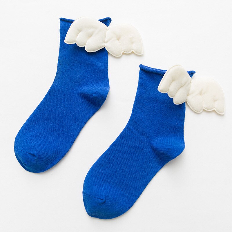 Dreamlikelin femei șosete cu aripi de înger dulce kawaii studente fete șosete prințesă din bumbac moale: Albastru
