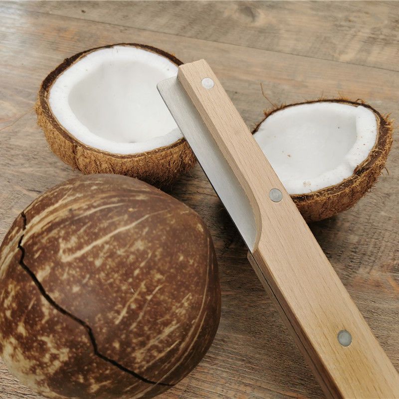 Coconut Opener Fruit Opener Double Ended Coconut Cutter With Wooden Handle Coconut Shell Knife Kitchen Gadget Opener Tool: Light Grey