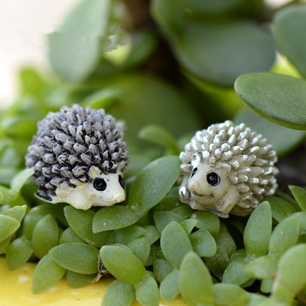 Mini miniature dyr lille pindsvin mikro landskab dukkehus indretning harpiks gør-det-selv havepynt farve tilfældig 6 stk.