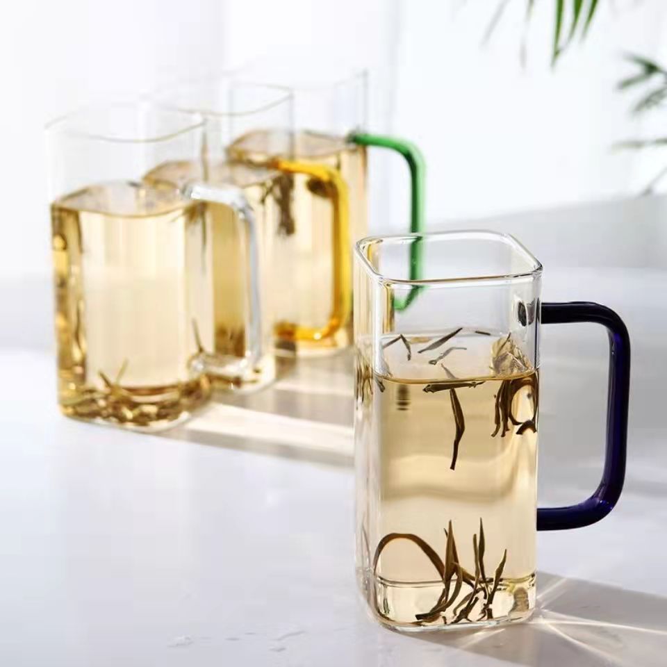 Grands verres résistants à la chaleur avec poignée, 4 pièces, verres transparents pour jus, vin, verre de cristal, sans plomb, verres à eau