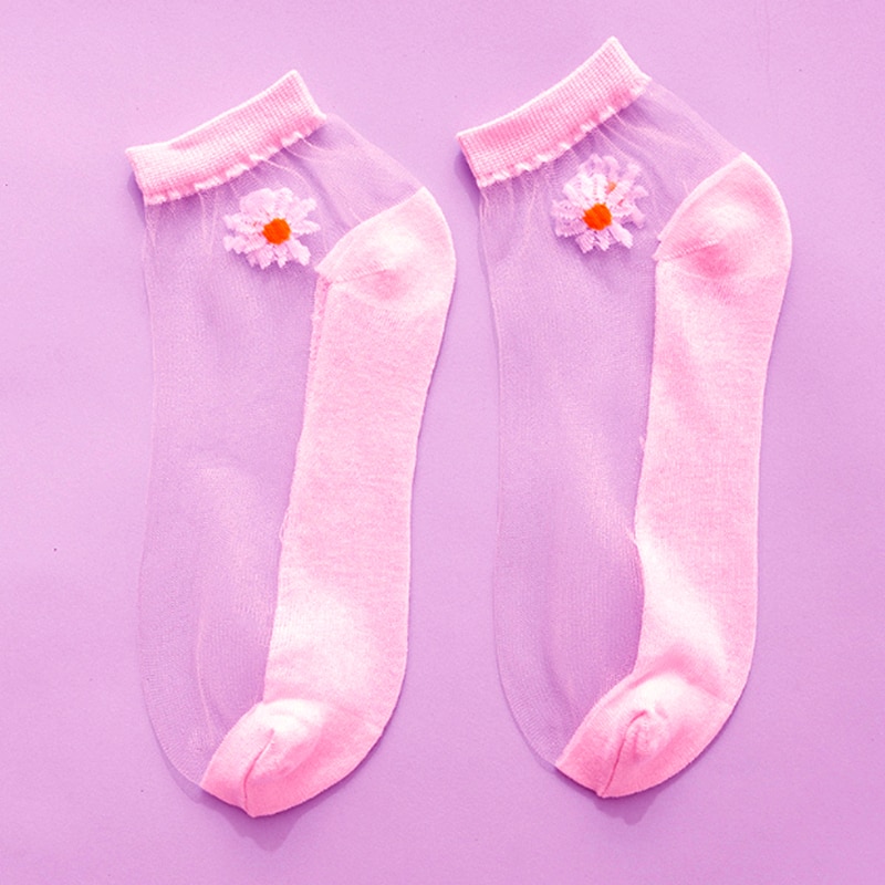 9 Colors Daisy Ultrathin Ankle Sock Women Transparent Breathable Comfortable Elastic Sweat Absorbent Candy Sock