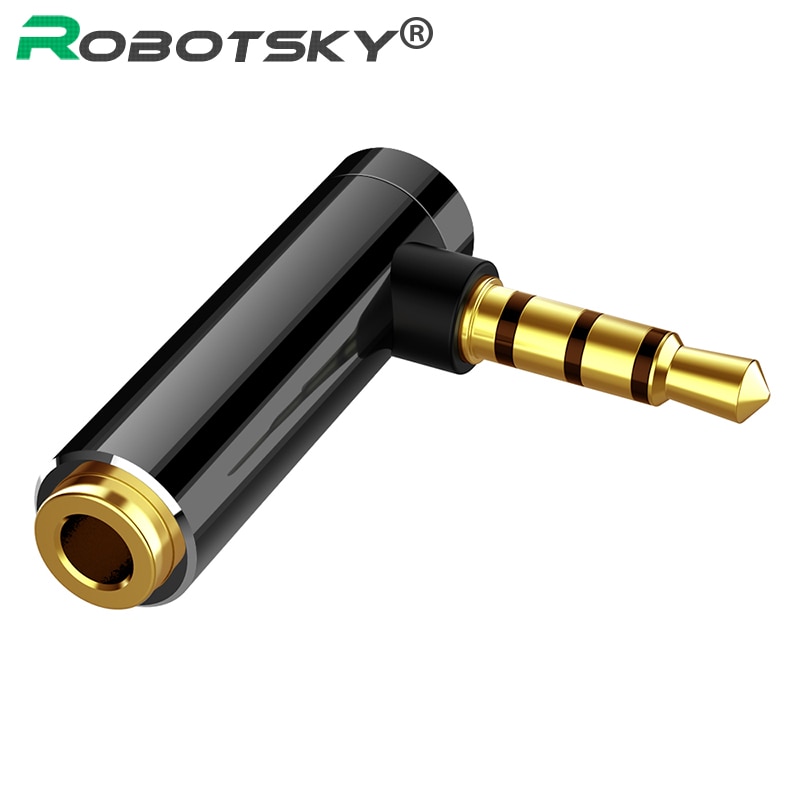 Robotsky 1PC 3.5mm Male To Female Adapter 90 Degree Right Angle Adapter Four Section L-shaped Elbow Connection Headphone Cable