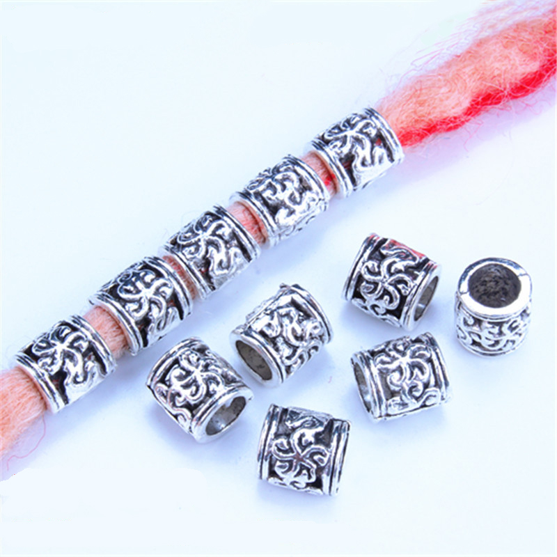 Anillos para el pelo de Metal plateado, trenzas para el cabello, rastas, cuentas, abalorios, rastas, accesorios para el cabello DIY, 5 unids/bolsa: 5pcs  NO.10
