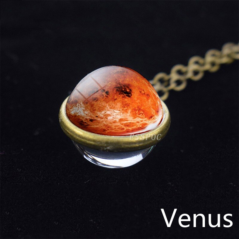 Solar Systeem Maan Aarde Zon Mars Jupiter Planeet Ketting Double Side Glazen Bal Ketting Hanger Universe Space Sieraden