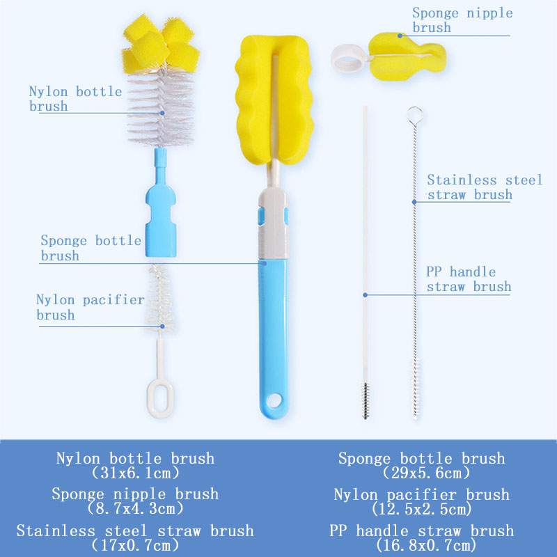 2Pcs/6 Stks/set Baby Tepel Flessenborstel Cleaner Zachte Spons Melkfles Cleaner Portable Baby Baby Zuigfles cleaner Tool