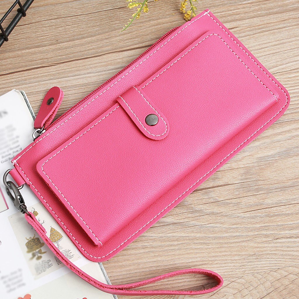 Portefeuille de couleur unie pour femmes, petit fourre-tout multifonctionnel pour téléphone portable, Long paragraphe, pochette quatre couleurs # P30: HT