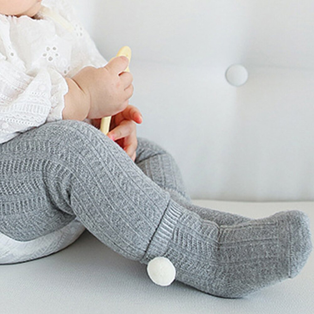 5 Colors Cotton Baby Short Socks Anti Slip Knit Knee Boy Girl Foot Warmer Pom Pom Ball Socks