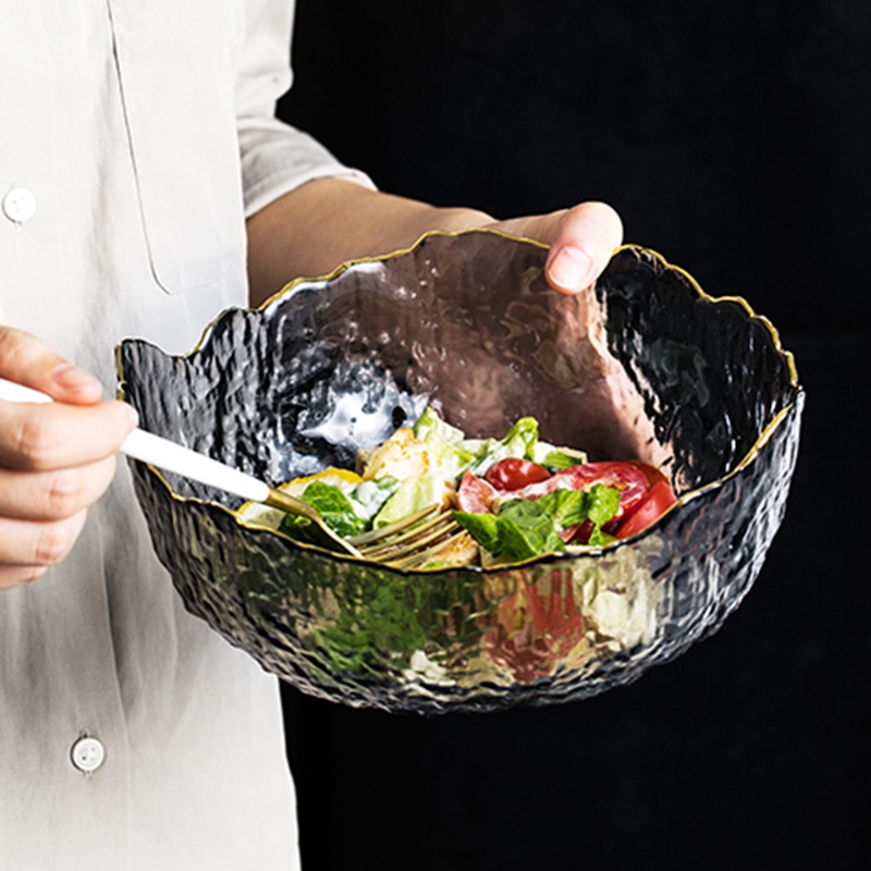 1.5L en forme de verre salade bol de riz résistant à la chaleur verre salade assiette vaisselle ménage Transparent légumes et fruits