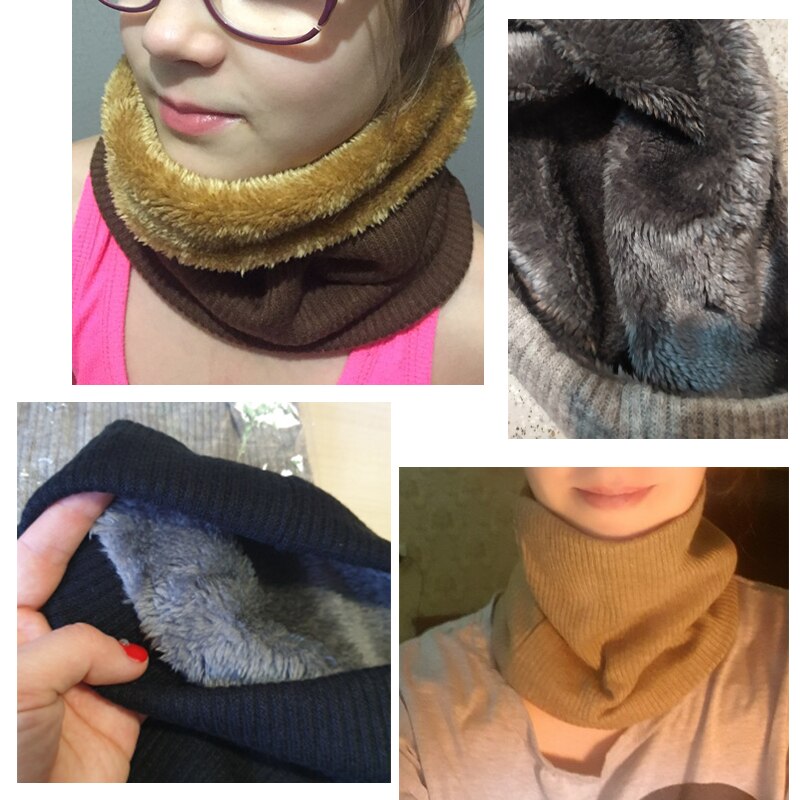 Women Knit Winter Scarf Snood Neck Plus Fur Ring Scarves Men Solid Warm Cashmere Round Collars Unisex Outdoor Scarfs