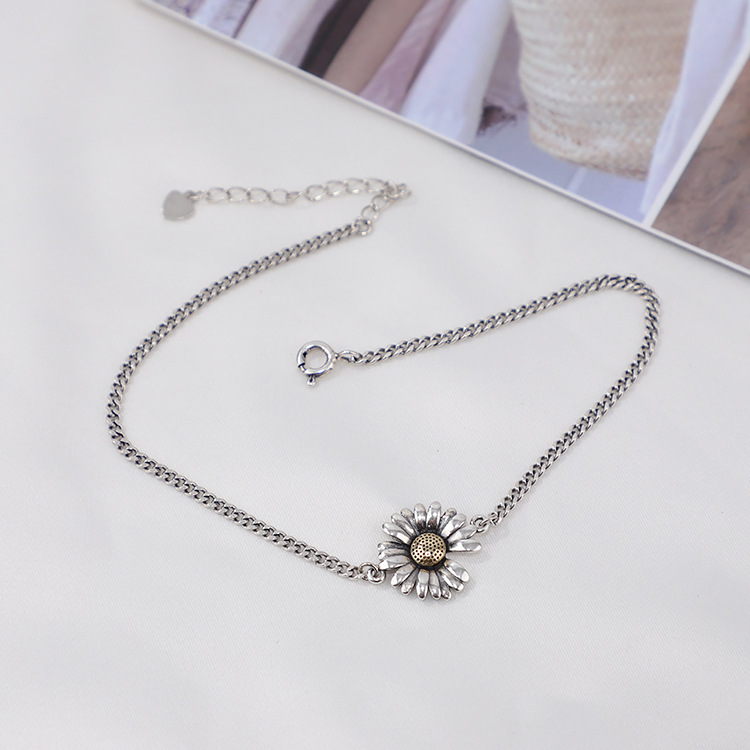 Echt 925 Sterling Zilveren Verfrissende Little Daisy Decoratieve Hanger Enkelband Verklaring Vrouwelijke Enkelband