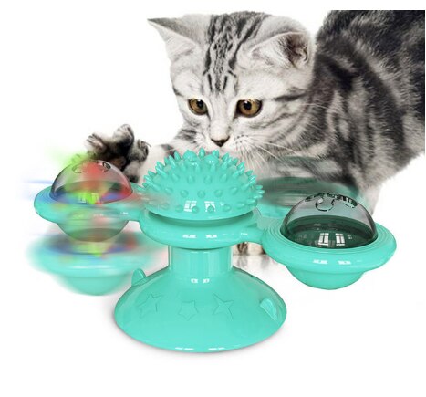 N67 brinquedos para animais de estimação para gatos treinamento interativo quebra-cabeça turntable windmill bola girando brinquedos para gato gatinho jogar jogo gato suprimentos: Azul