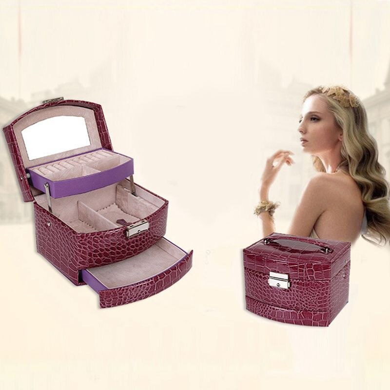 Automatische leren sieradendoos met drie lagen, opbergdoos voor dames, oorbellen, cosmetica-organizer, kistje voor decoraties