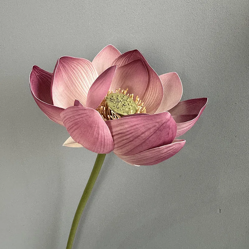 Artificial Flower EVA Lotus with Pole Lotuses Leaves Home Living Room Pastoral Style Decoration Simulation Pink White Flowers: Milky White