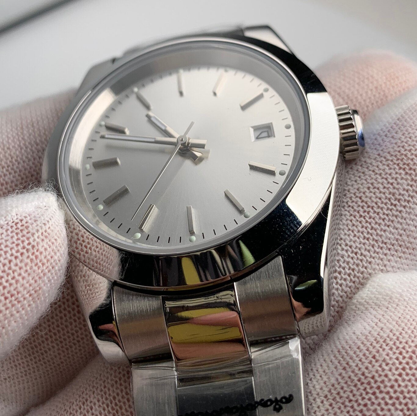 Huster – montre automatique rétro, aiguilles lumineuses 39mm, boîtier en acier poli saphir, cadran vierge avec Date, mouvement automatique 2813 B861