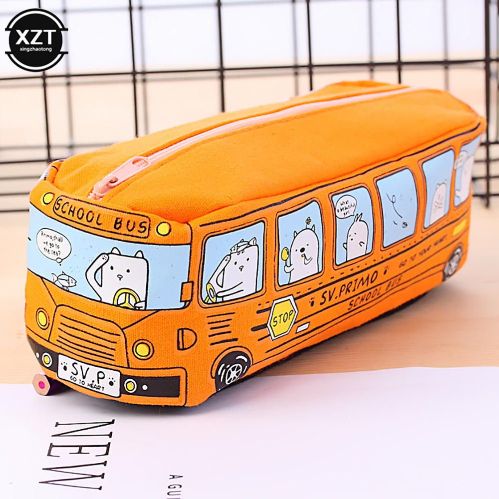 Cute Bus Pencil Case Canvas Stationery Box Large Capacity Pen Bag School Pencil Cases for Children Pen Case Kawaii Student