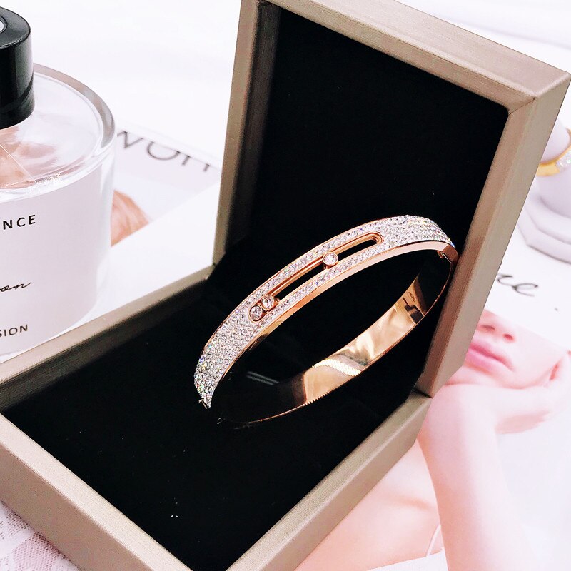 YUN RUO luxe Mobile Zircon bracelet or Rose 316L titane acier bijoux femme d'anniversaire pas changer de couleur directe