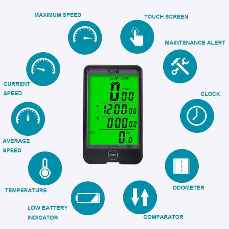 Sunding Wireless Cycling Computer Touch Screen Speedometer Bike Accessories Waterproof Bicycle Odometer Thermometer Stopwatch