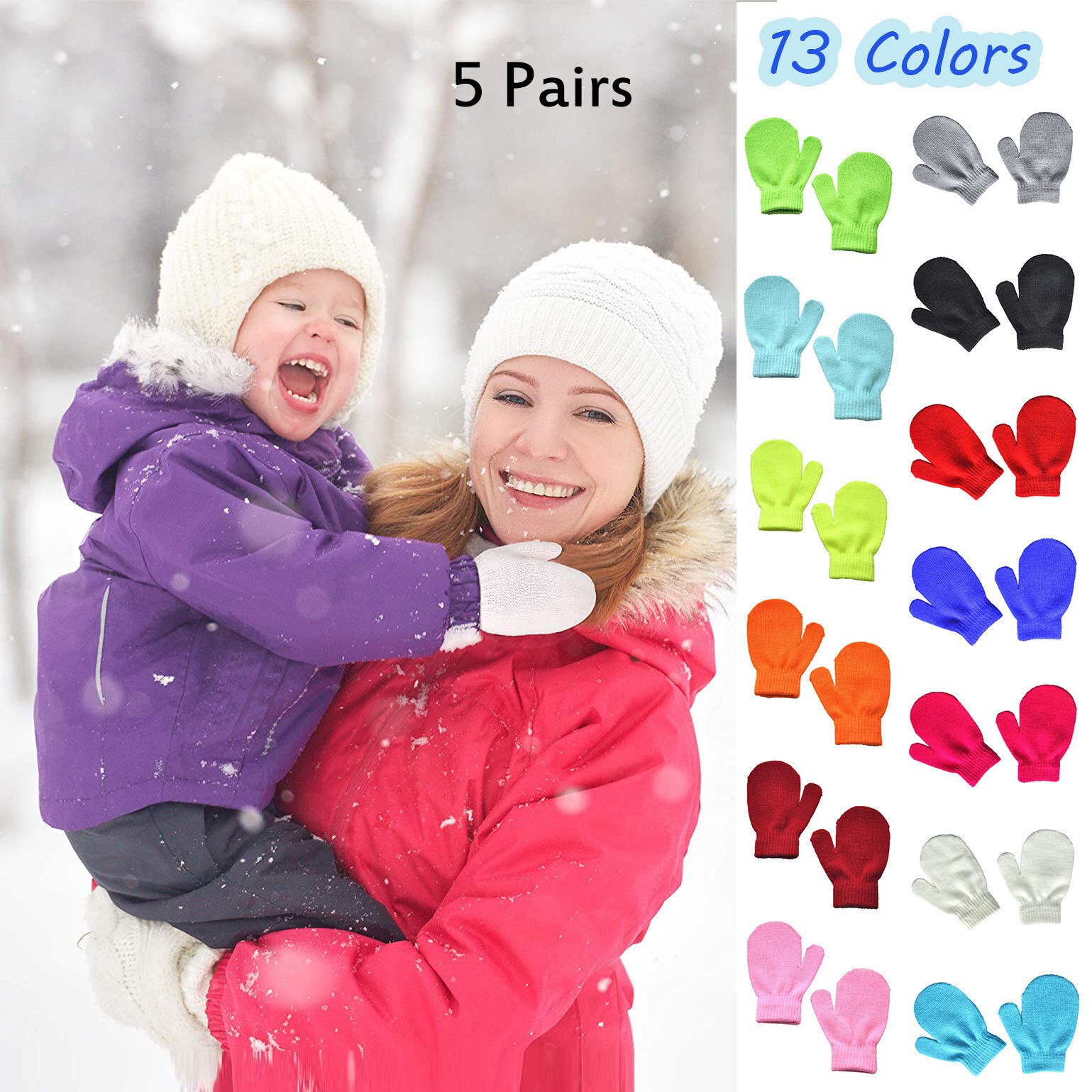 5Paare Winter Baby freundlicher Warme Gestrickte Handschuhe Dicke Feste Farbe Nicht-Unterhose Touchscreen Volle Finger Handschuhe Für kleinkind freundlicher Jungen Mädchen
