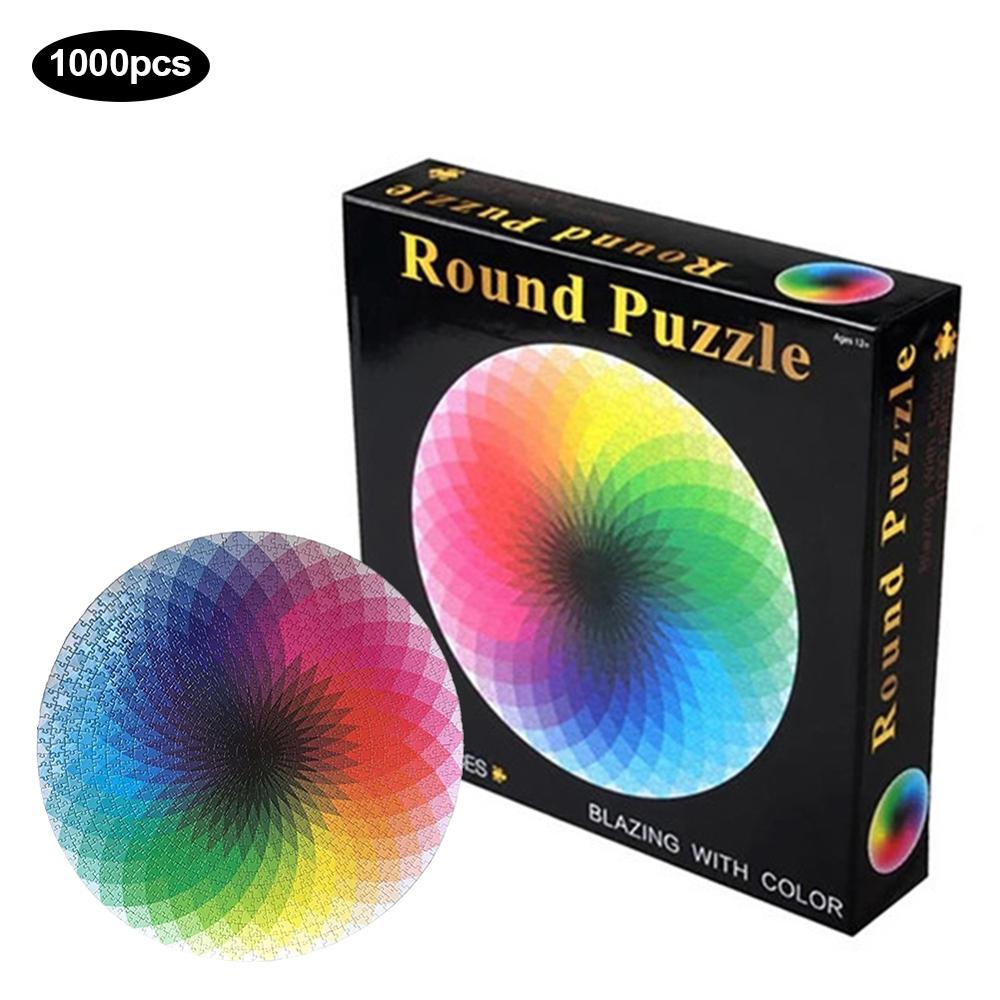 1000pcs/set Colorful Rainbow Round Geometrical Photo Puzzle Adult Kids DIY Educational Reduce Stress Toy Jigsaw Puzzle Paper