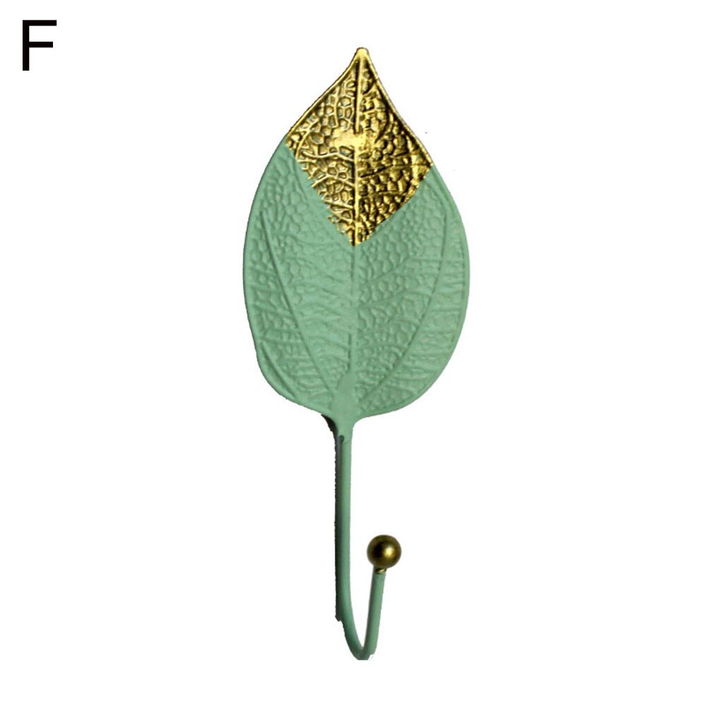 Metal Leaf Shape Wall Mounted Hanging Hook for Home Living Room Wardrobe Clothes Hat Scarf Key Bag Hanger Rack Wall Decoration: Green F