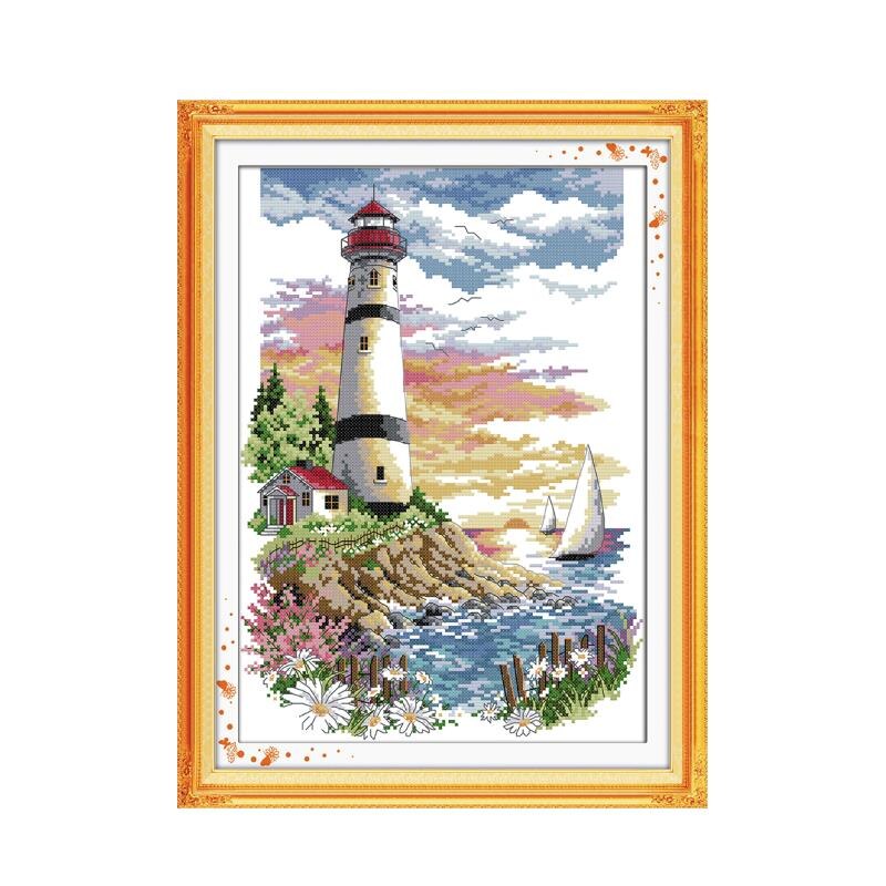 Joy Sunday Seaside lighthouse Small scenery cross stitch kits printed chinese counted embroidery needlework decorations for home