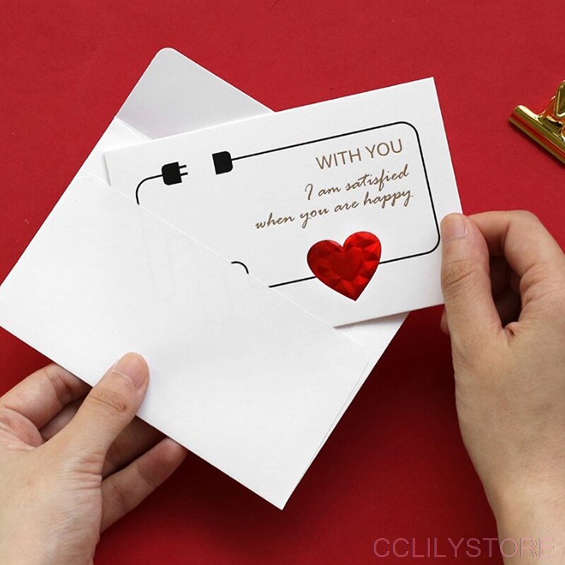 3D Red Heart Envelopes Romantic Valentine's Day Greeting Card Thanksgiving Foil Diy Love Thank You Card Message Card