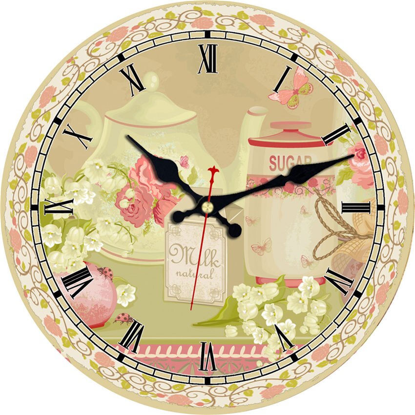 MEISTAR 9 aufbringen Jahrgang Blume Runde Uhr Stille Wohnkultur Studie Cafe Büro Uhren Große Kunst Wanduhren 6 zoll: Beige