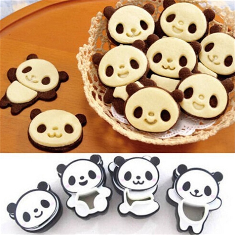 4 stks/set Panda Biscuit Stamp Mold 3D Cookie Plunger Cutter Brood Sandwich Bakvorm Chocolade Candy Decoreren Gereedschappen