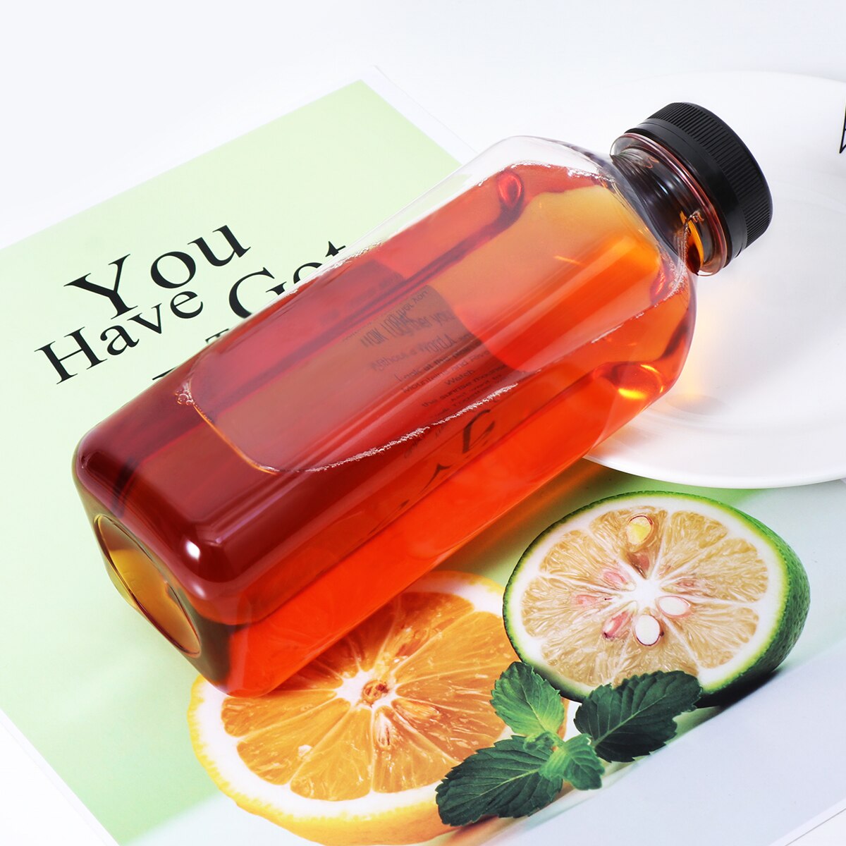 UKCOCO 4PCS PET Plastic Empty Storage Containers Bottles with Lids Caps Beverage Drink Bottle Bottle Jar (Black Caps)