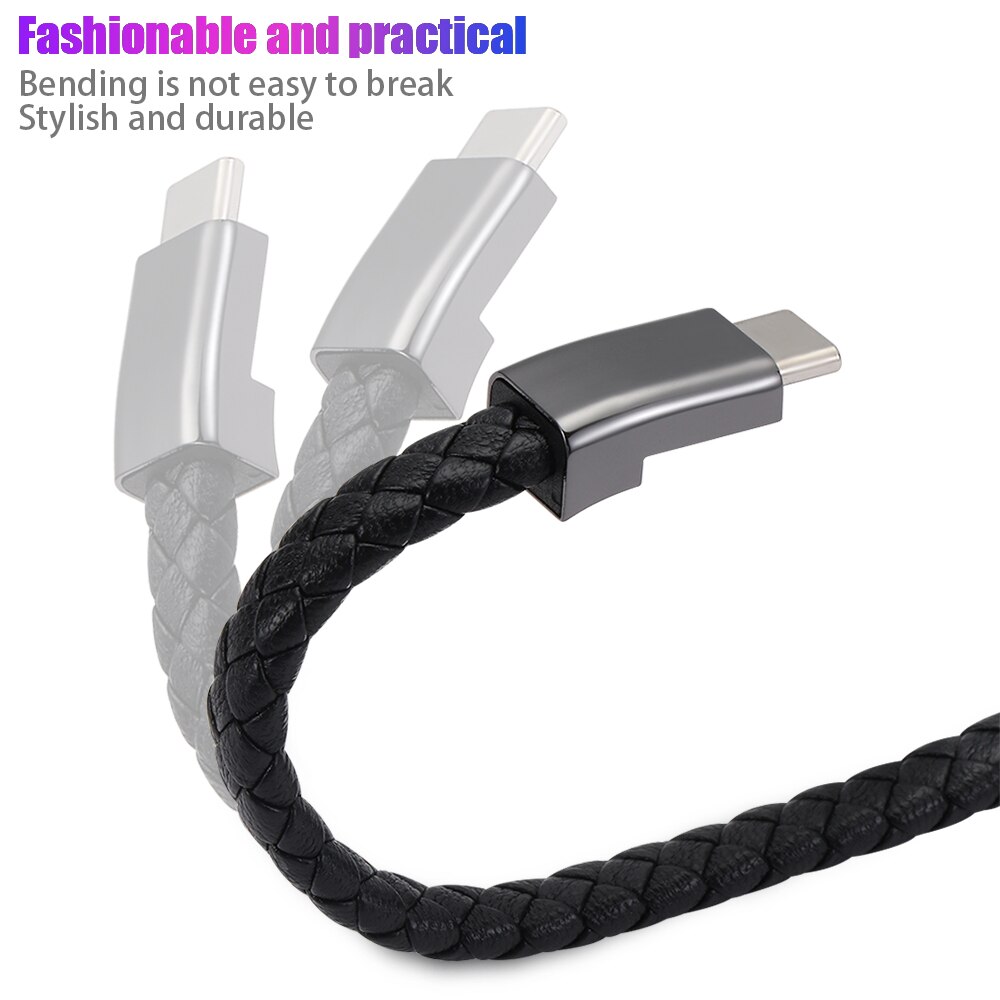 1 Pc Lederen Armband Datakabel Type C Micro Usb Polsband Voor Android Sync Opladen -Styling Snelle lading Kabel