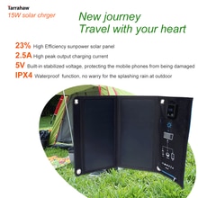 Tarrahaw Portable 15W Folding Solar Mobile Power Waterproof Photovoltaic Charger Battery Dual Display Outdoor 5V USB Solar Panel
