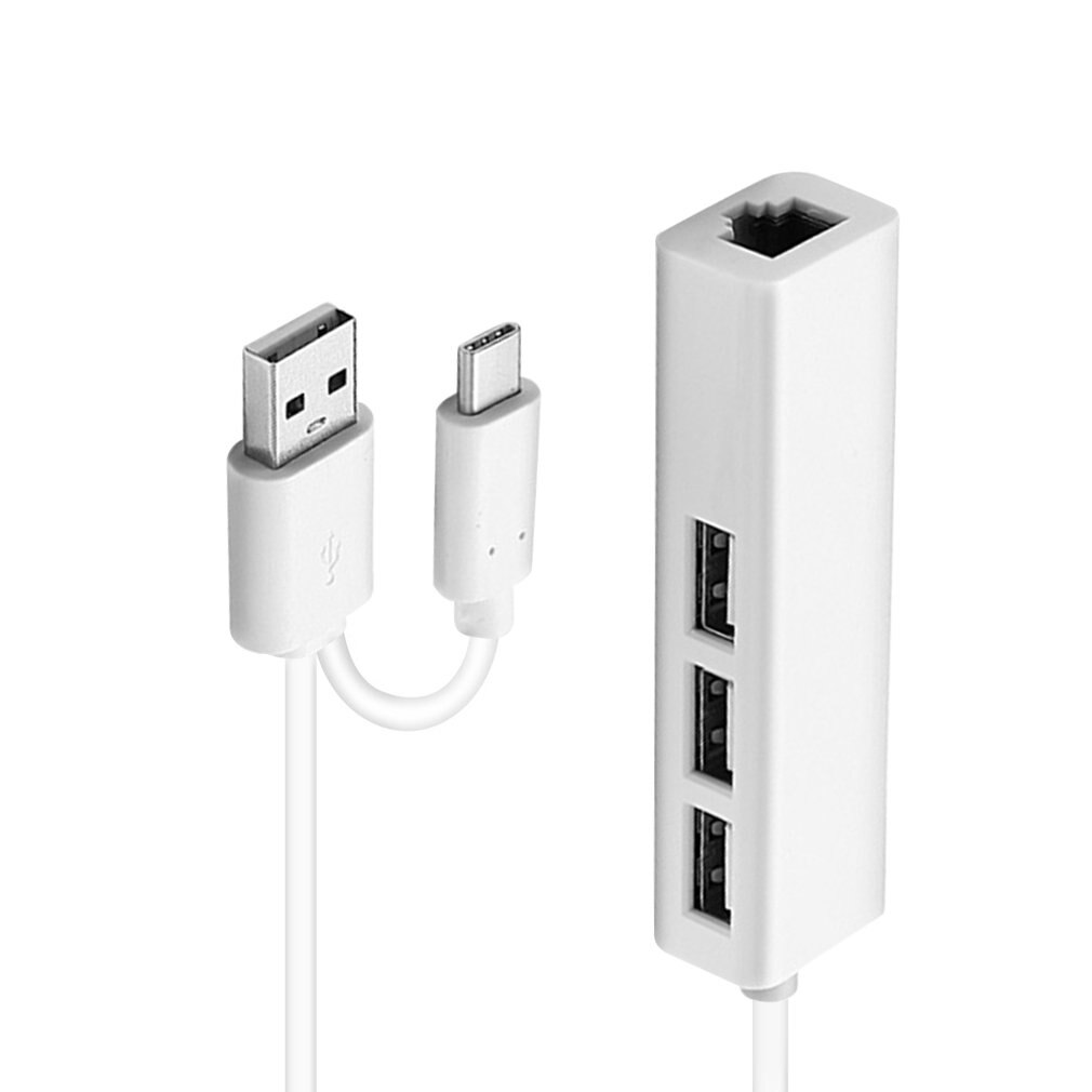 Usb ethernet met 3- poorts hub usb 2.0+ type-c  rj45 lan netwerkkaart usb naar ethernet adapter voor ios android usb 2.0 type-c hub