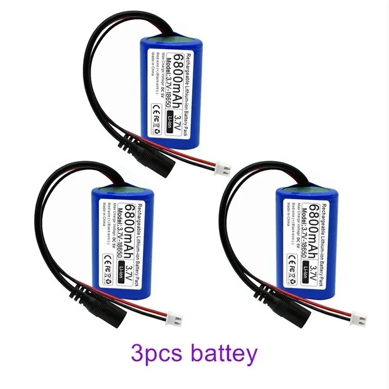 3.7V 6800mAh 18650 Li-ion rechargeable battery pack For Fishing LED Light megaphone speaker Emergency toy battery+XH2.54-2P Plug: black