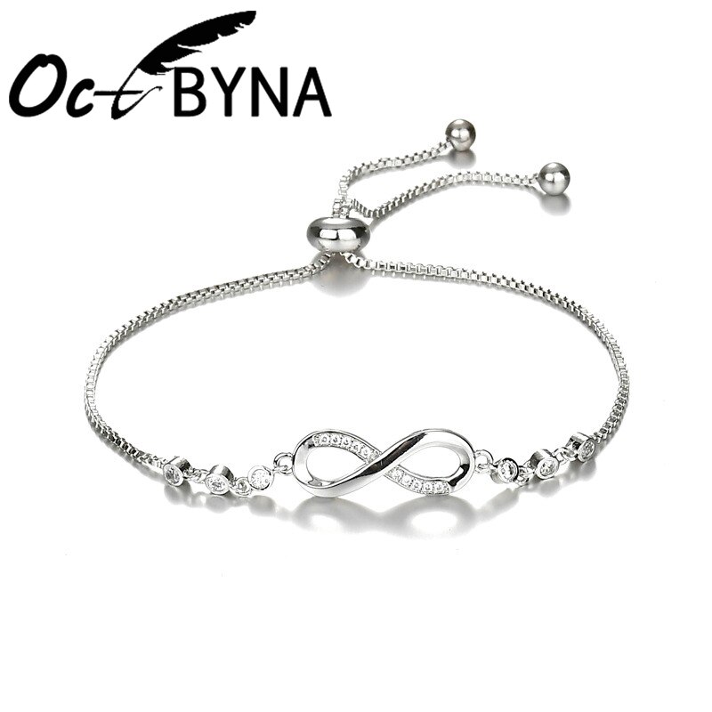 Silver Color Infinity Charm Bracelets & Bangles for Women Zirconia Snake Chain Brand Bracelet Girl Wedding Jewelry: AD0389