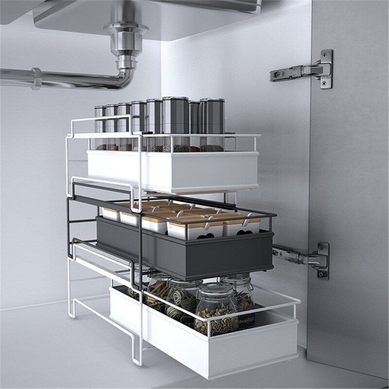 Kitchen Countertop Spice Racks Stackable Storage Rack Multi-layer Pull-out Storage Under Sink Storage Wrought Iron Storage Rack