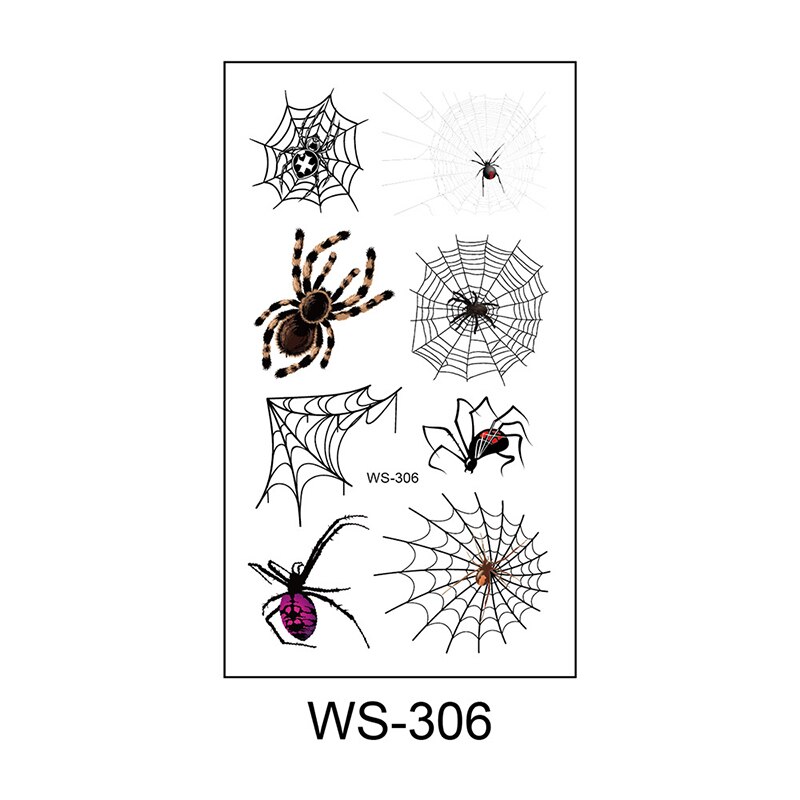 3D araignées autocollants de tatouage imperméables Halloween horreur toile d'araignée faux tatouage transfert d'eau tatouages temporaires bras outil d'art corporel: WS-306