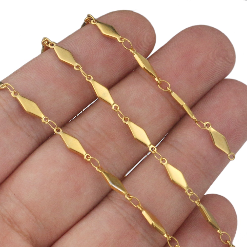 1 M/partij Rvs Gold 4X13Mm Ruit Kettingen Kettingen Voor Diy Sieraden Ketting Armband Enkelbanden Ingrediënten