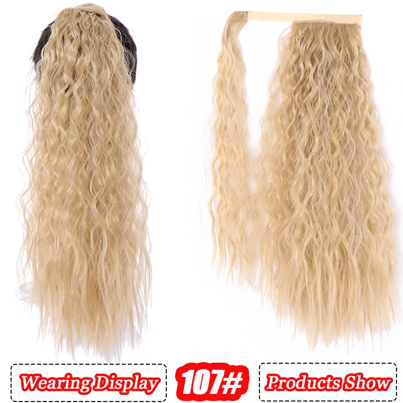 AILIADE Women Long Corn wavy Wrap Around Magic Paste Ponytail Hair Extension Resistant High Temperature Hairpieces Synthetic: T1B/4/30