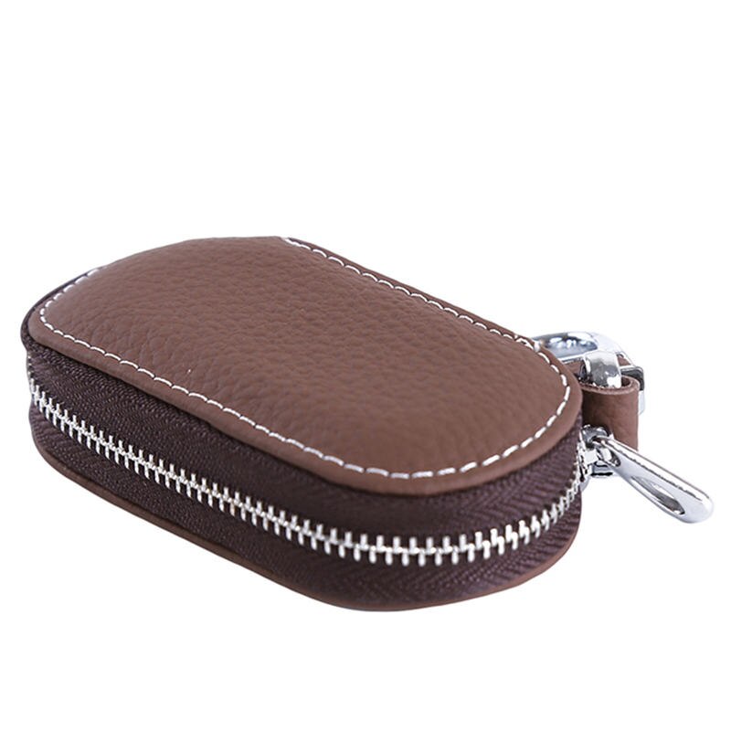 Leather Car Key Wallets Men Key Holder Housekeeper Keys Organizer Women Keychain Covers Zipper Key Case Bag Pouch Purse: Coffee