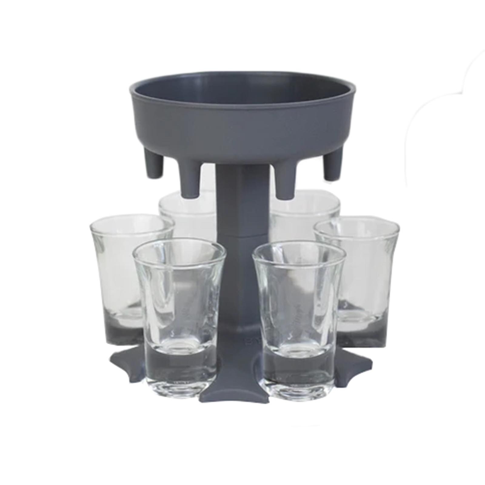 6-Shot Glass Dispenser Holder Wine Whisky Beer Dispenser Rack Bar Accessory Drinking Party Games Glass Dispenser Drinking Tools: Gray 
