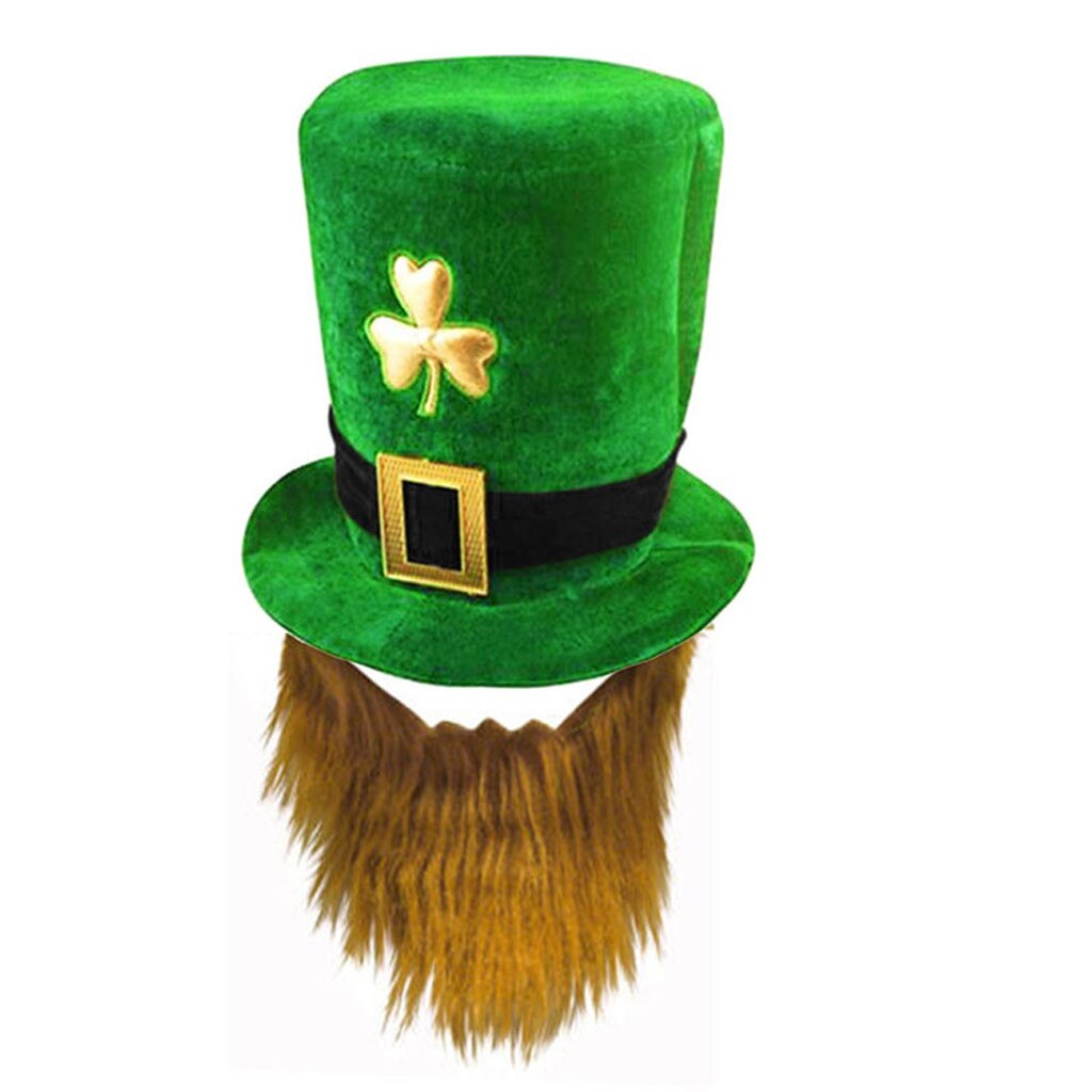 Saint Patrick Costume Leprechaun Top Hat Beard Accessory Party Cosplay Cap Reland Clover Green Party Irish Hats ST Patrick's Day: Default Title