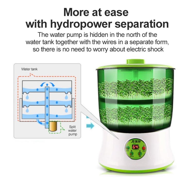 220V Green Seeds Automatic Bean Sprouter Growing Automatic Bean Sprout 2 Layers Intelligent Bean Sprouts Machine Household
