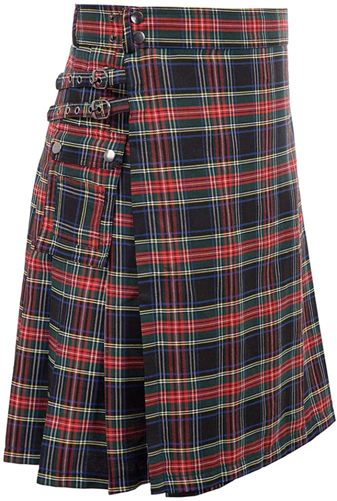 Men's Short Skirt Traditional Highland Tartan Practical Kilt Mens Skirt Vintage Kilt Scotland Gothic Punk Kendo Pocket: S / Gold