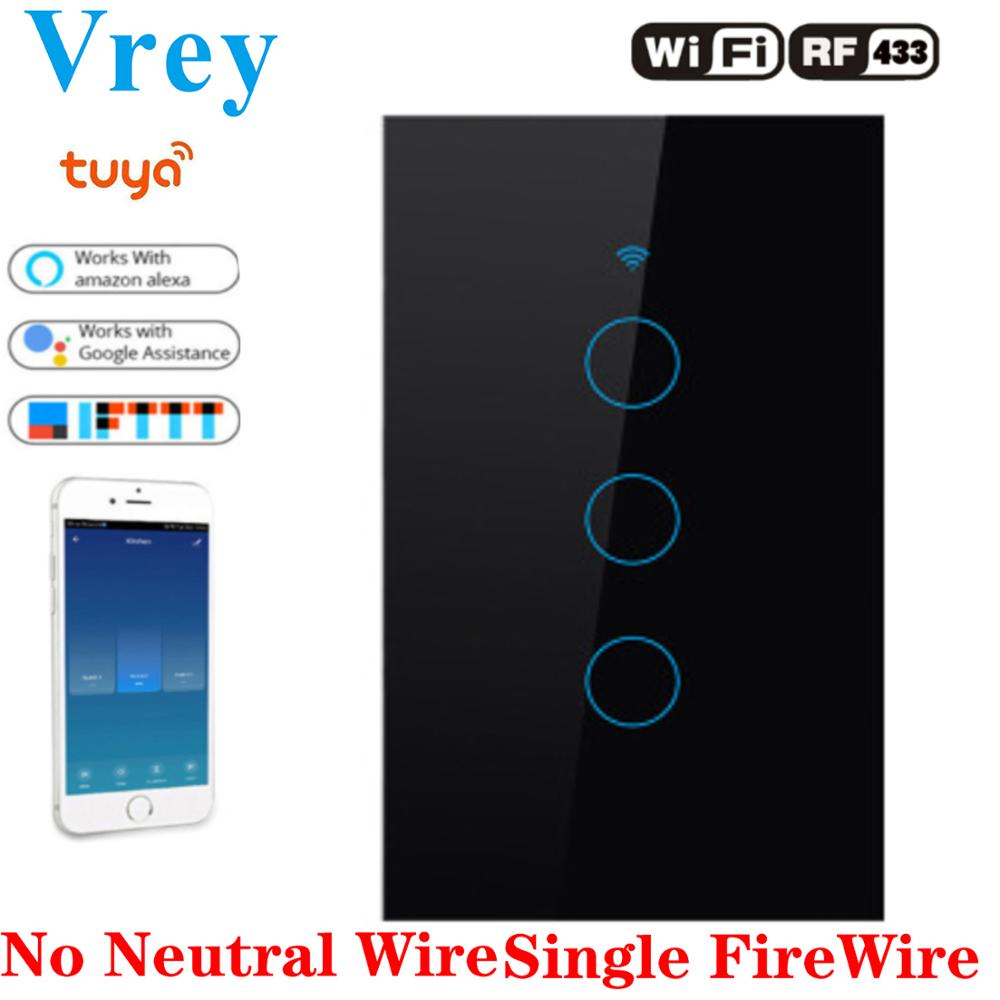 Vrey Wifi Smart Touch Switch100V-240v Muur Touchscreen Schakelaar Suppor Afstandsbediening Enkele Firewire Werk Alexa Google Thuis
