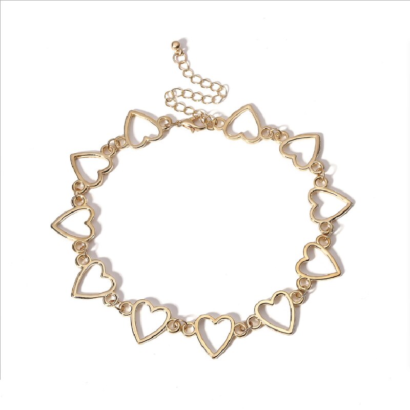 Retro selvagem oco pêssego coração colar senhoras temperamento colar outono e inverno amor simples pescoço corrente ladies selvagem colar