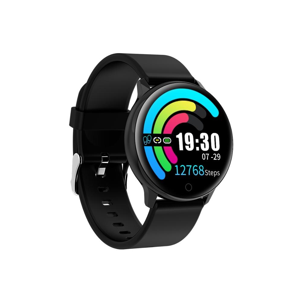 Smart ur kvinder mænd smartwatch til apple ios android electronics smart fitness tracker med silikone rem sportsure: Sort