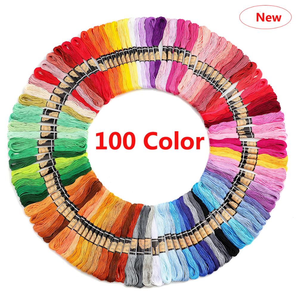 Hilo de bordar de algodón para punto de cruz, Kit de madejas para bordado, herramienta de costura DIY, 100 Uds.