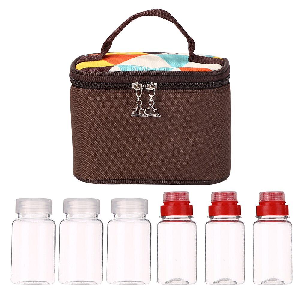6 Pcs/Set Spice Jar Container Seasoning Box with Storage Bag Spice Bottle Salt Pepper Powder Containers for Outdoor Barbecue